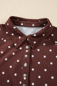 Polka dot pullover sweatshirt with metal-button collar
