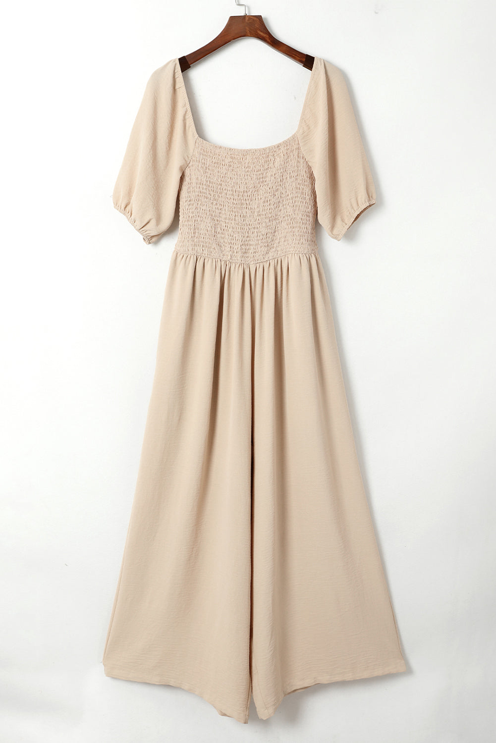 Bubble Sleeve Smocked Wide Leg Jumpsuit