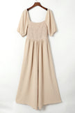 Bubble Sleeve Smocked Wide Leg Jumpsuit