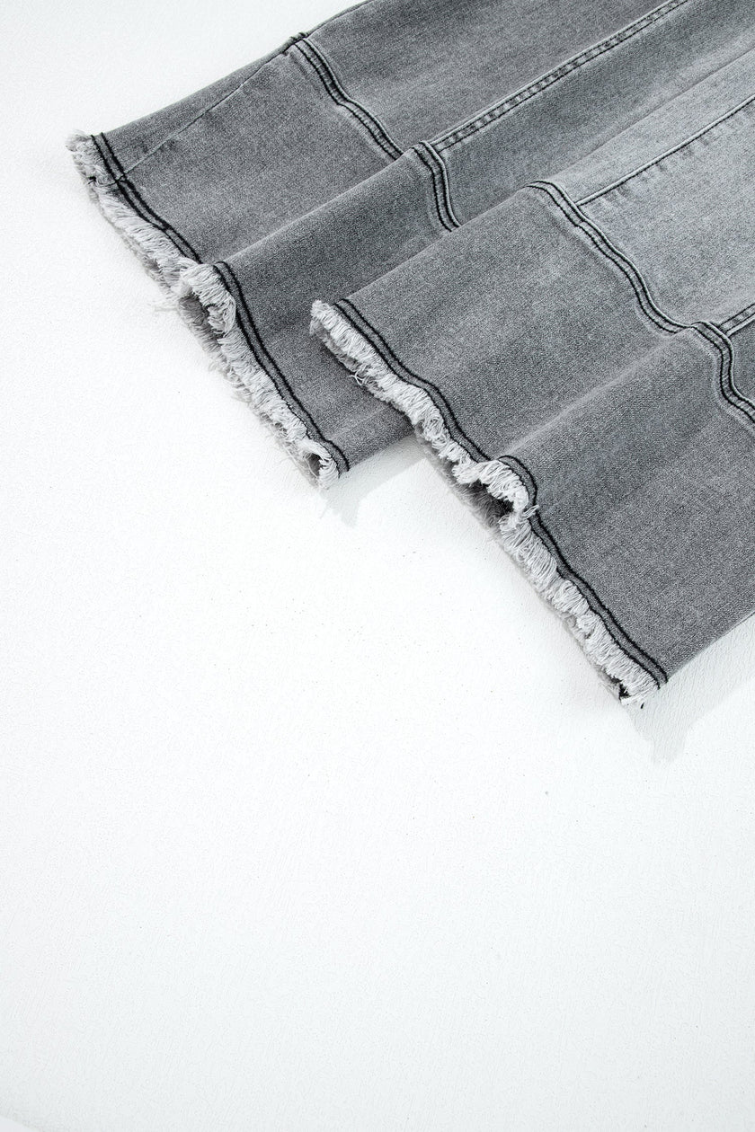 Raw Hem Denim Drawstring Wide Leg Pants