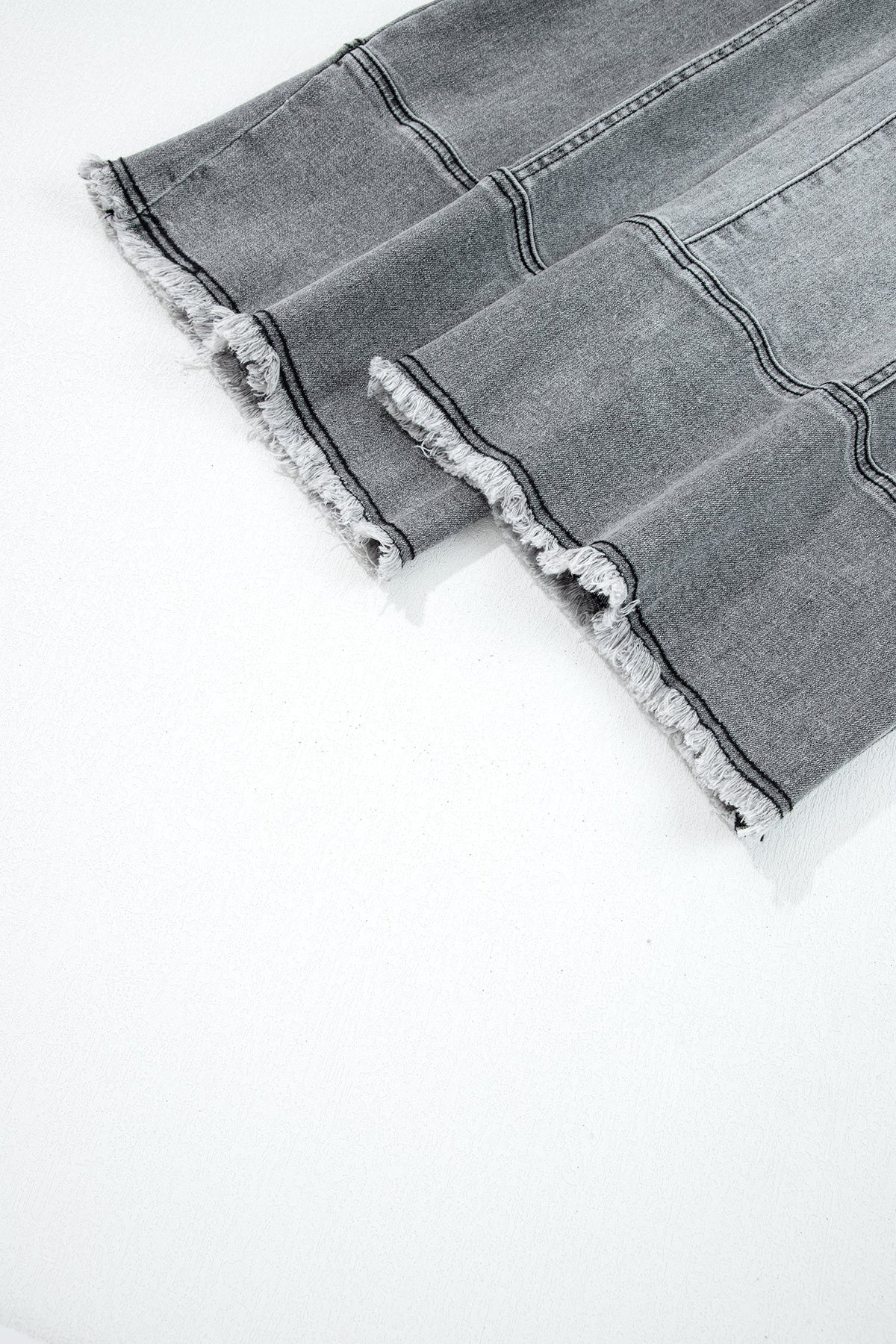 Raw hem wide-leg denim pants with drawstring waist