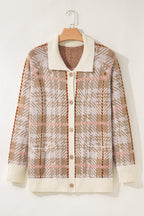 Plaid Ribbed Trim Cardigan — Plus Sizes — Khaki — product image 6