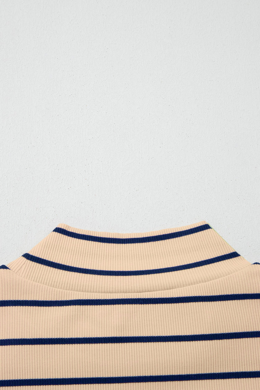 Stripe Mock Neck Short Sleeve Loose Top