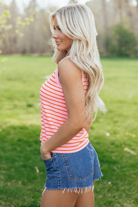 Striped textured-knit sleeveless sweater top