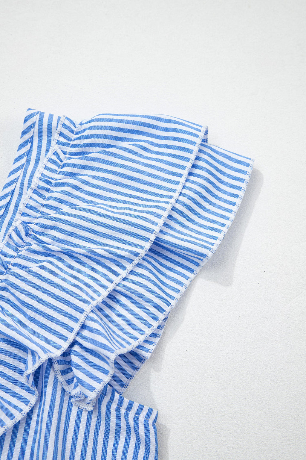 Striped bow-back blouse with ruffle sleeves and square neckline