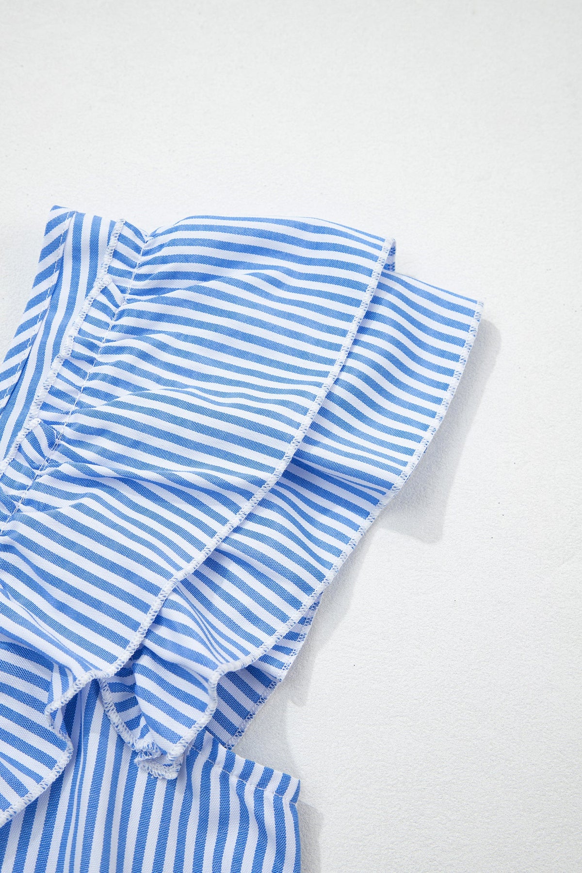 Striped bow-back blouse with ruffle sleeves and square neckline