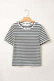 Stripe Scalloped Trim Round Neck T-Shirt