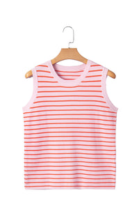 Striped textured-knit sleeveless sweater top