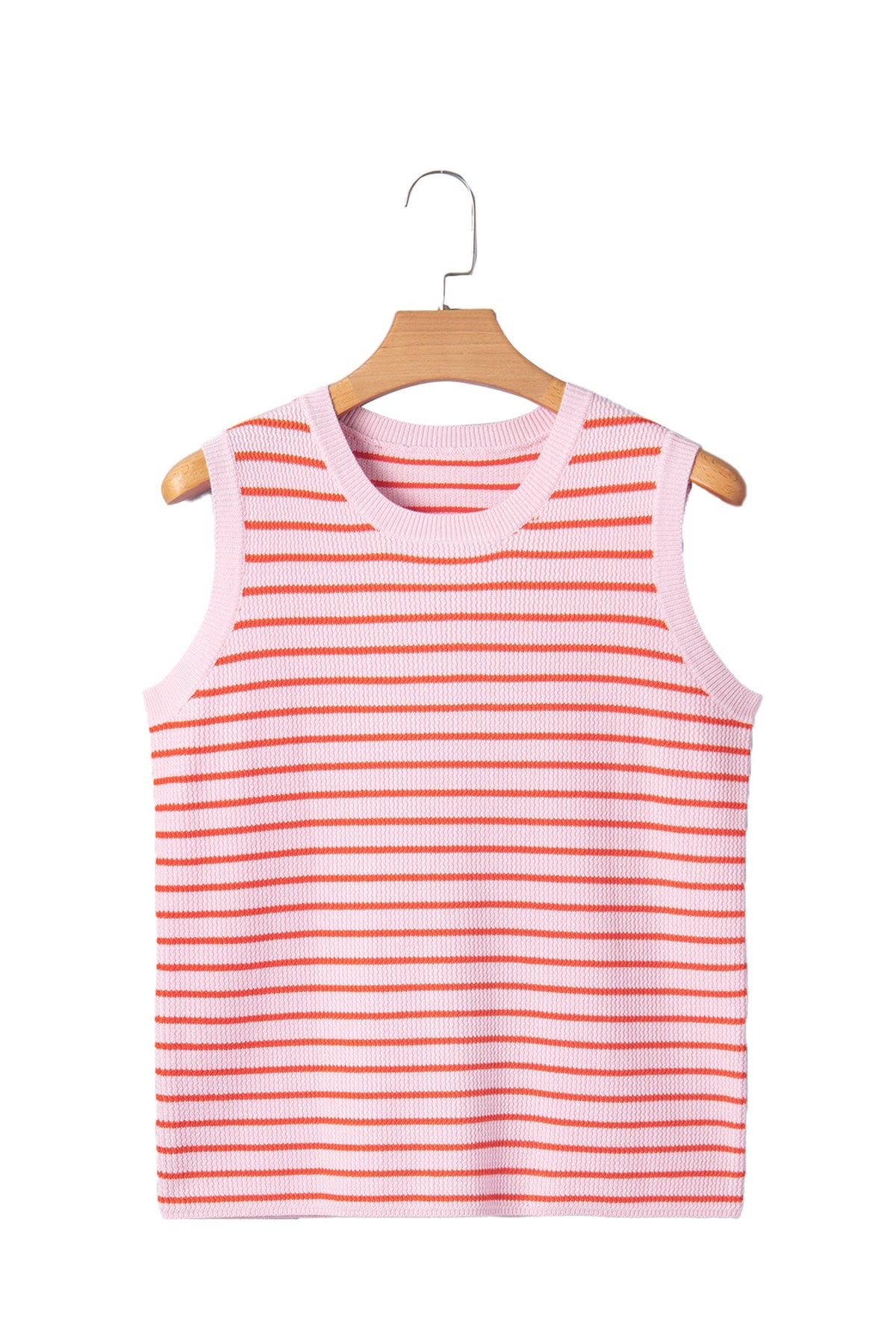 Striped textured-knit sleeveless sweater top
