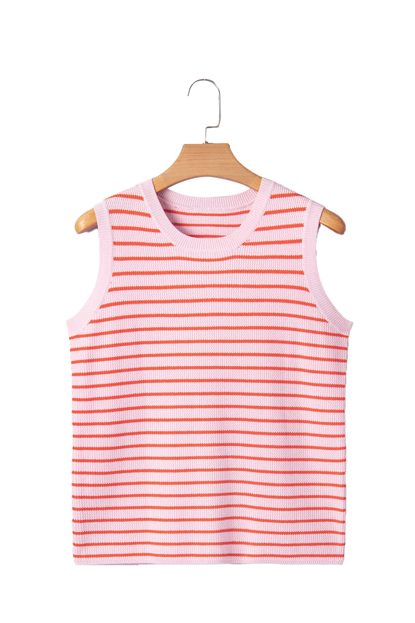 Stripe Textured Knit Sleeveless Sweater Top