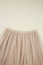 Solid tulle mesh overlay flared skirt