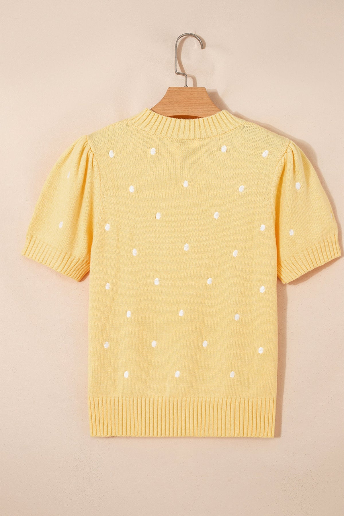 Polka dot bubble-sleeve knit sweater