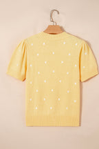 Polka dot bubble-sleeve knit sweater