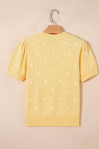 Polka dot bubble-sleeve knit sweater