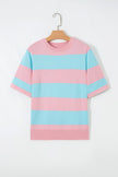 Stripe Colorblock Knitted Short Sleeve T-Shirt