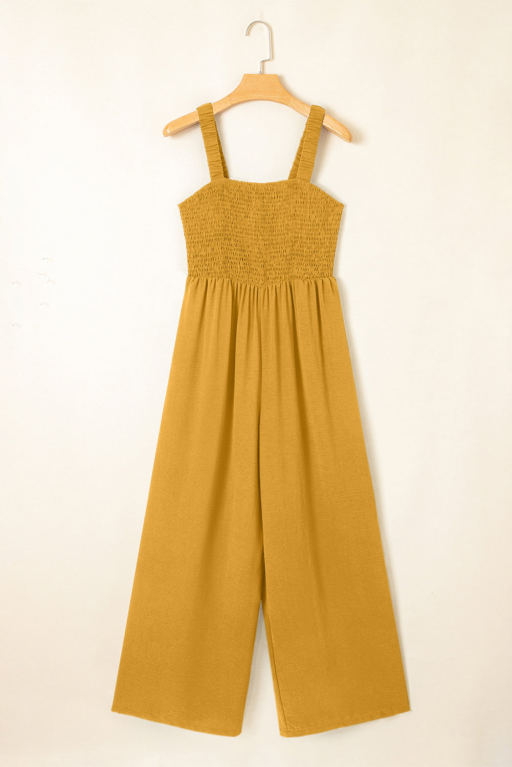 Smocked sleeveless wide-leg jumpsuit