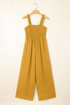 Smocked sleeveless wide-leg jumpsuit
