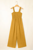 Smocked Sleeveless Wide Leg Jumpsuit with Pockets