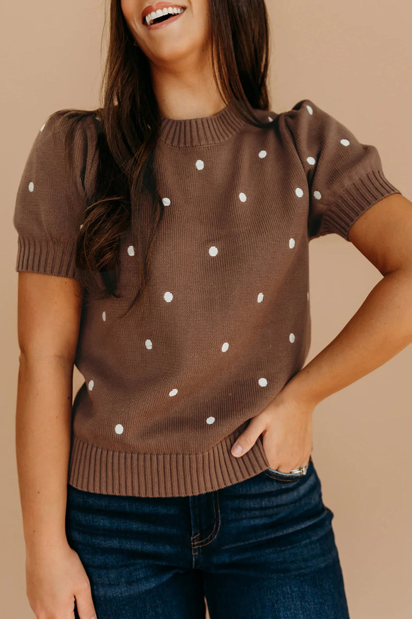Adorable Polka Dot Bubble Sleeve Sweater