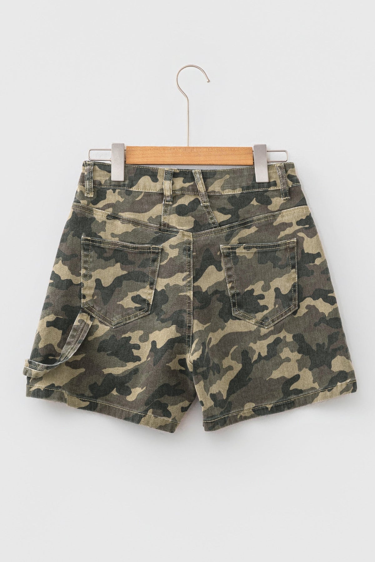Camo high-waist denim shorts