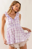 Women's Tank Top Plaid Top - Sleeveless Ruffled - Peplum Tank