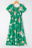 Floral Bubble Sleeve Smocked Tiered Dress