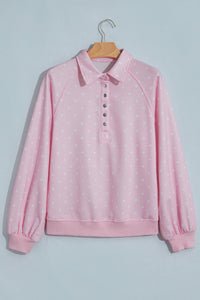 Polka dot pullover sweatshirt with metal-button collar