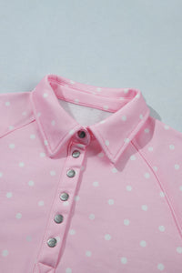 Polka dot pullover sweatshirt with metal-button collar