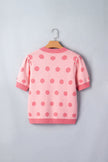 Polka Dot Puff Short Sleeve V-Neck Sweater