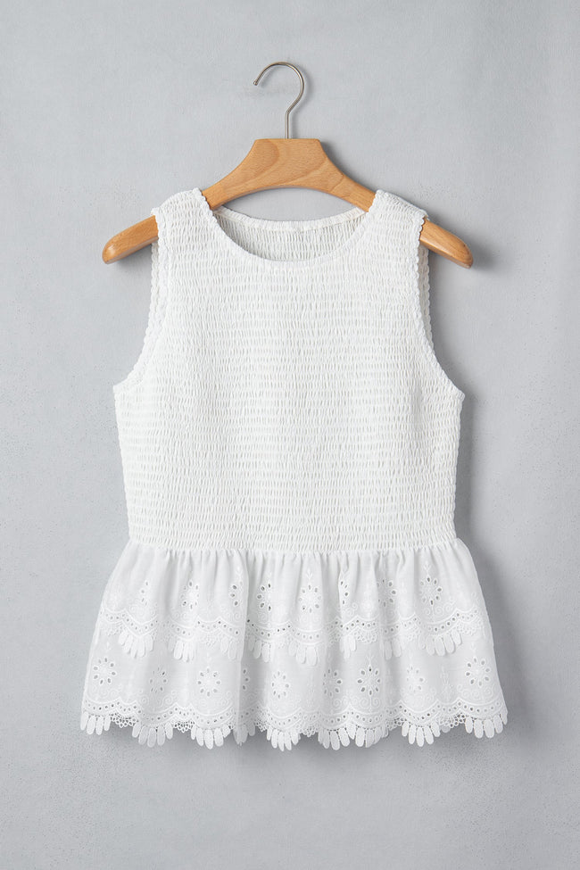 Smocked Lace Sleeveless Peplum Top
