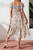 Floral Smocked Square Neck Ruffle Sleeve Dress