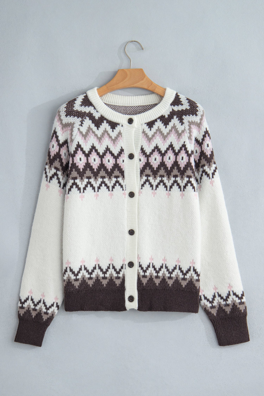 Geometric Fair Isle Brushed Knit Cardigan - additional product view