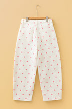 Polka dot barrel jeans with tailored seam panels