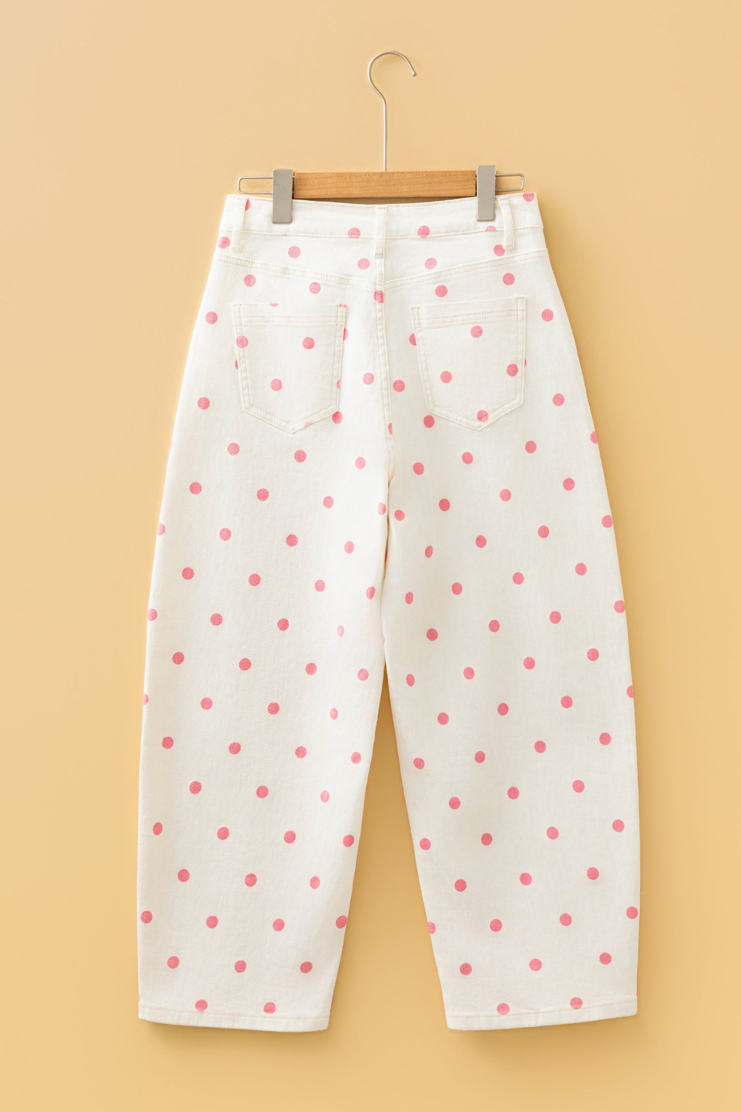 Polka Dot Tailored-Seam Barrel Jeans
