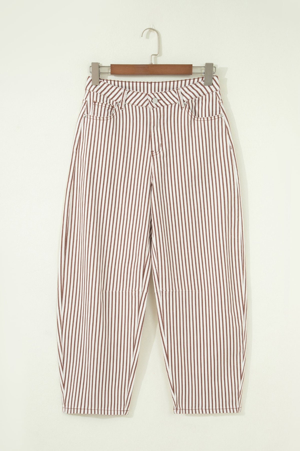 Striped High Waist Barrel Leg Jeans