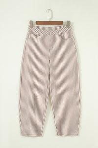 Striped High Waist Barrel Leg Jeans