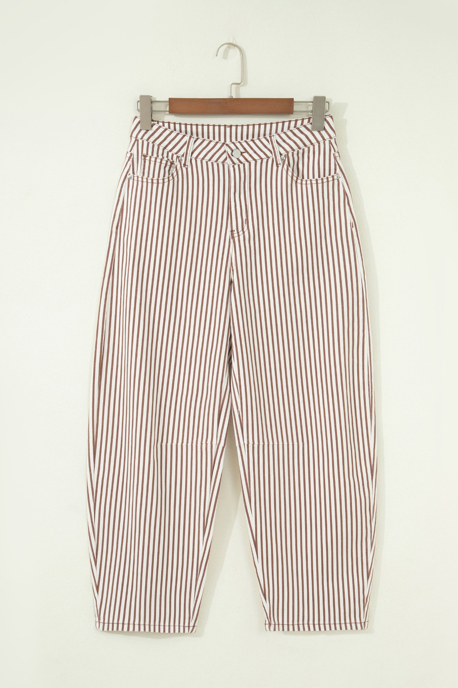 Striped High Waist Barrel Leg Jeans