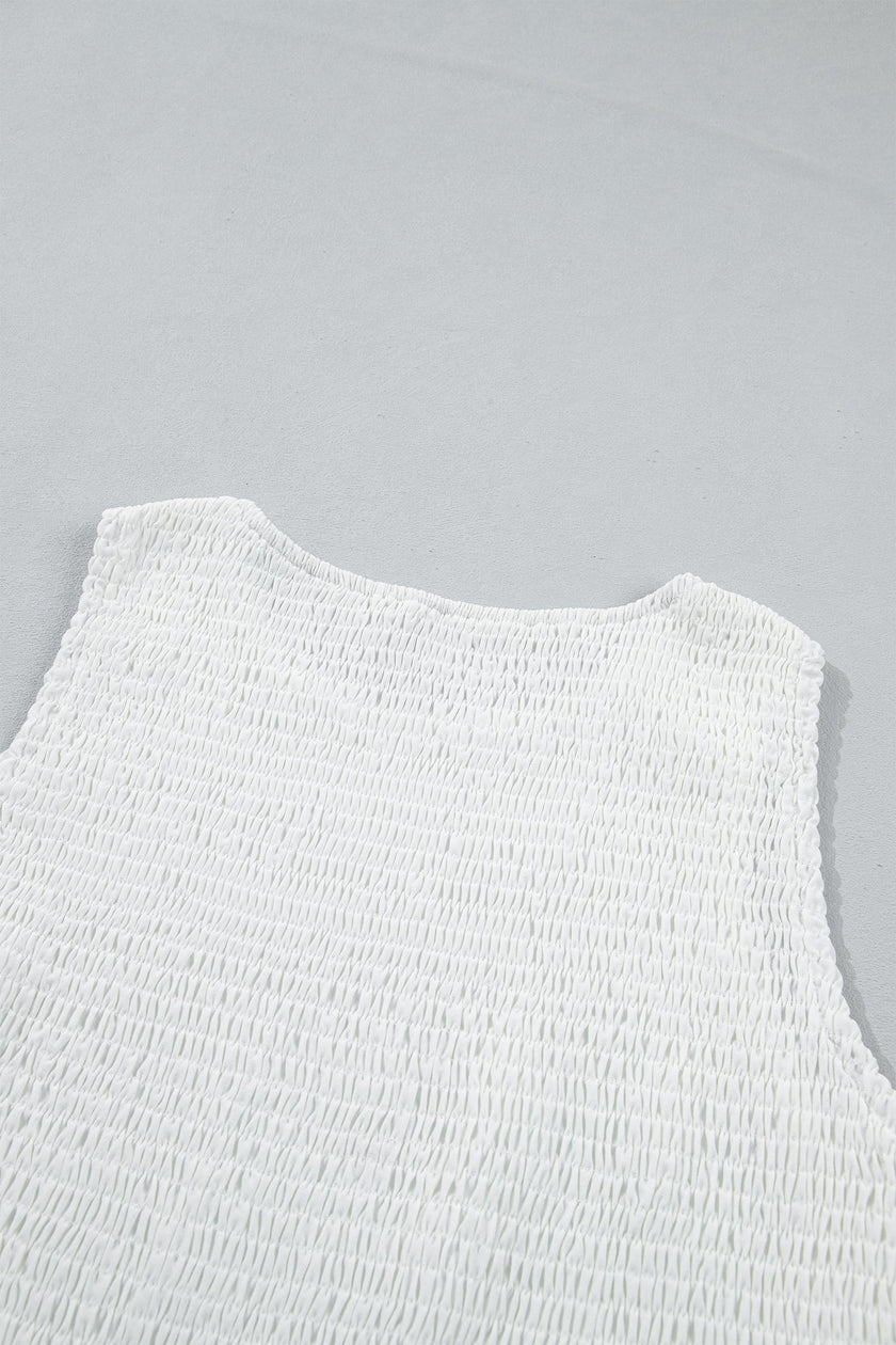 Smocked Lace Sleeveless Peplum Top