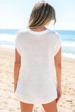 Women's Sweater Tee - Side Slits Short Sleeve - Casual Top