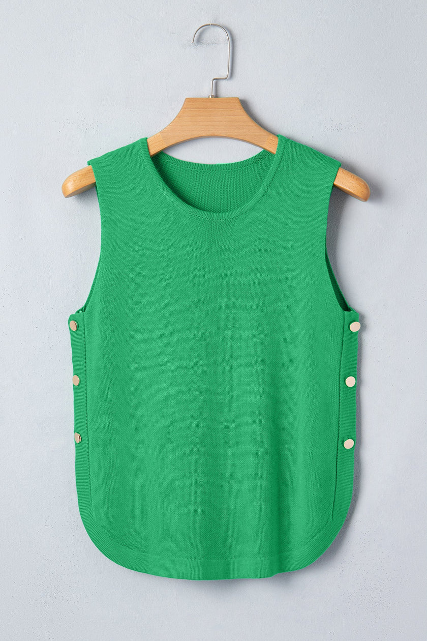 Button-Side Sleeveless Knit Sweater