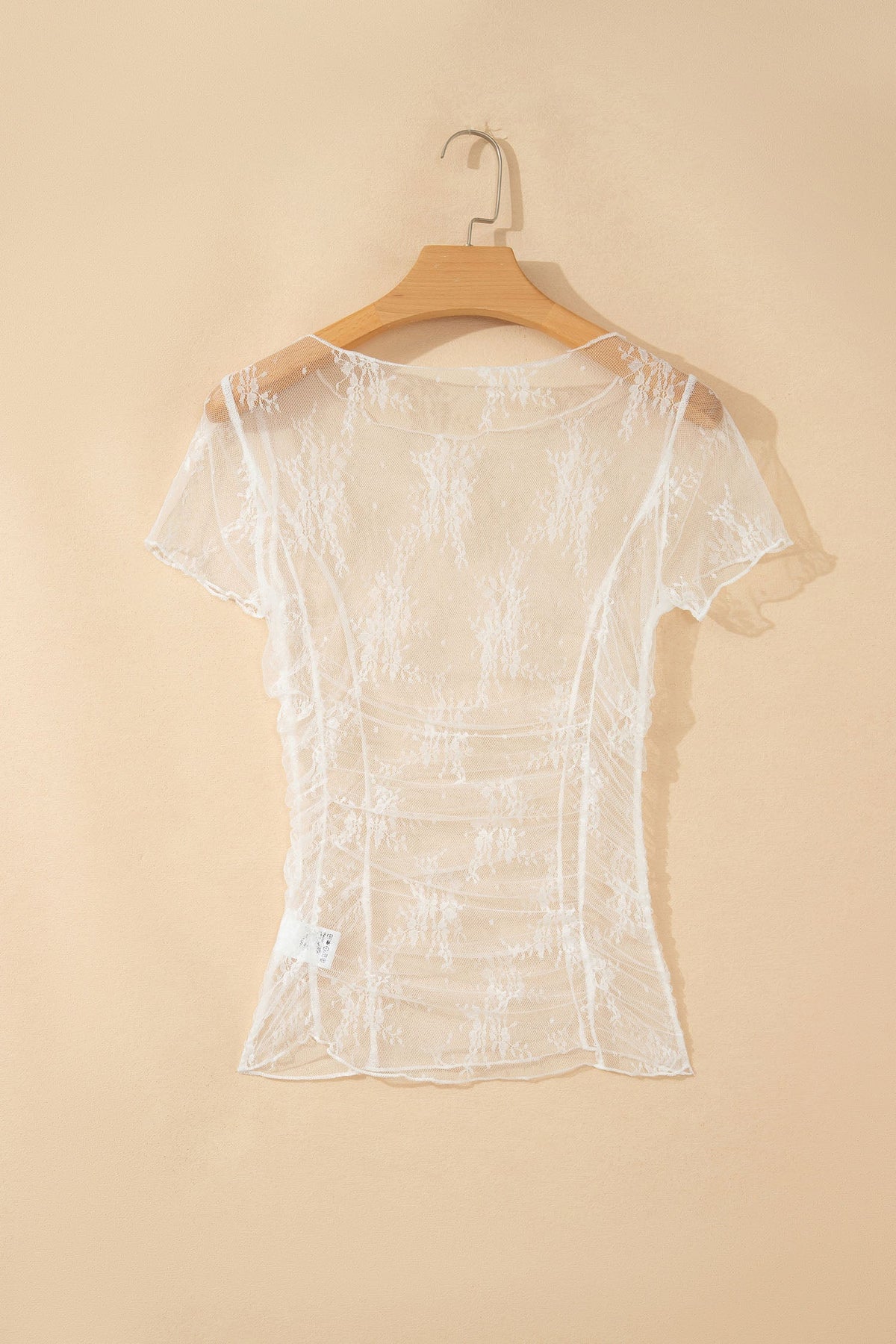 Floral lace sheer mesh top with ruched front