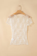 Floral lace sheer mesh top with ruched front