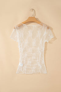 Floral lace sheer mesh top with ruched front