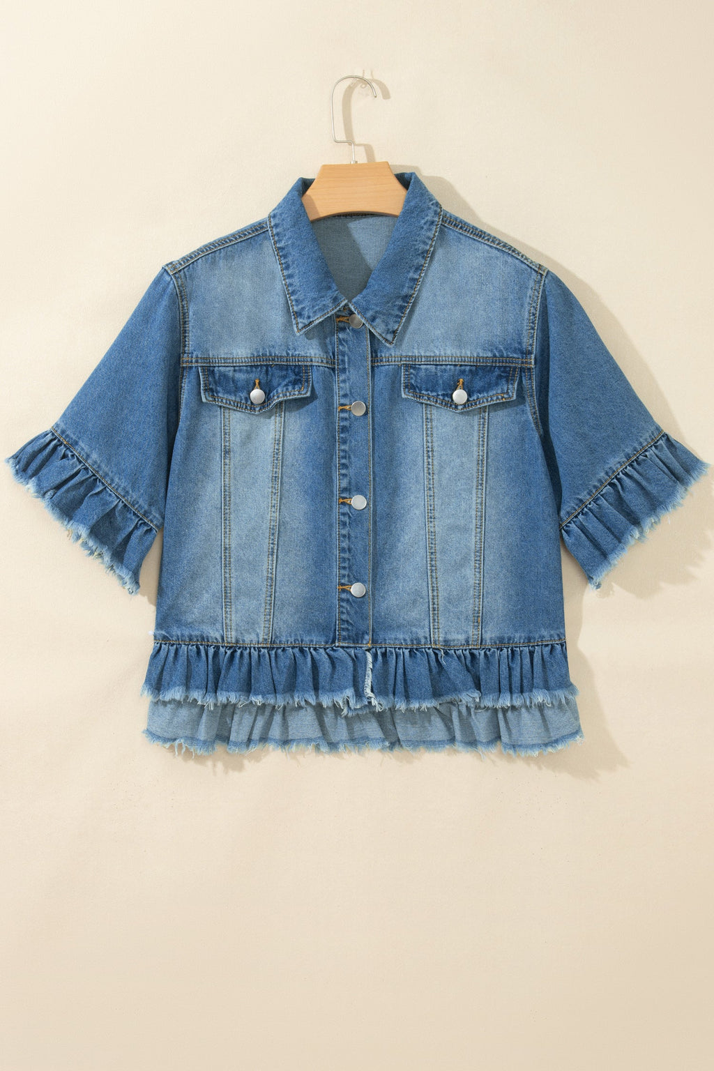 Raw-Edge Denim Ruffle-Hem Jacket - additional product view