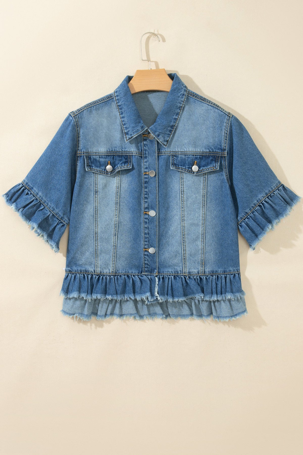 Raw-Edge Denim Ruffle-Hem Jacket - additional product view