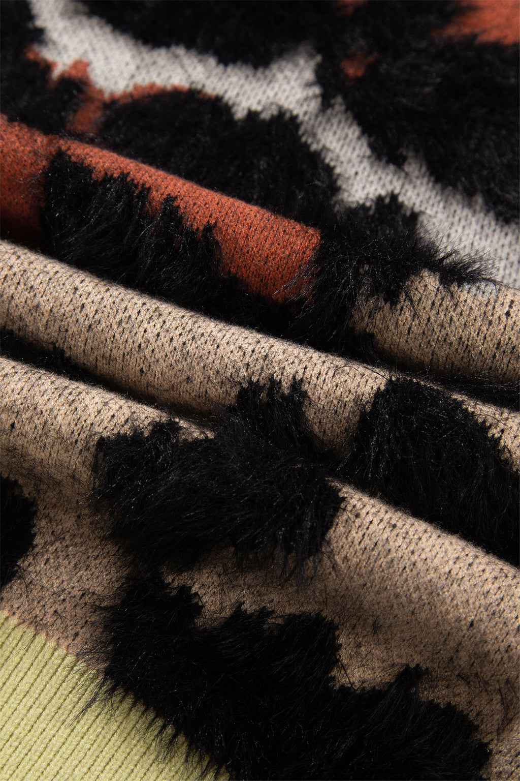 Leopard Colorblock Fuzzy Sweater — Khaki — product image 5