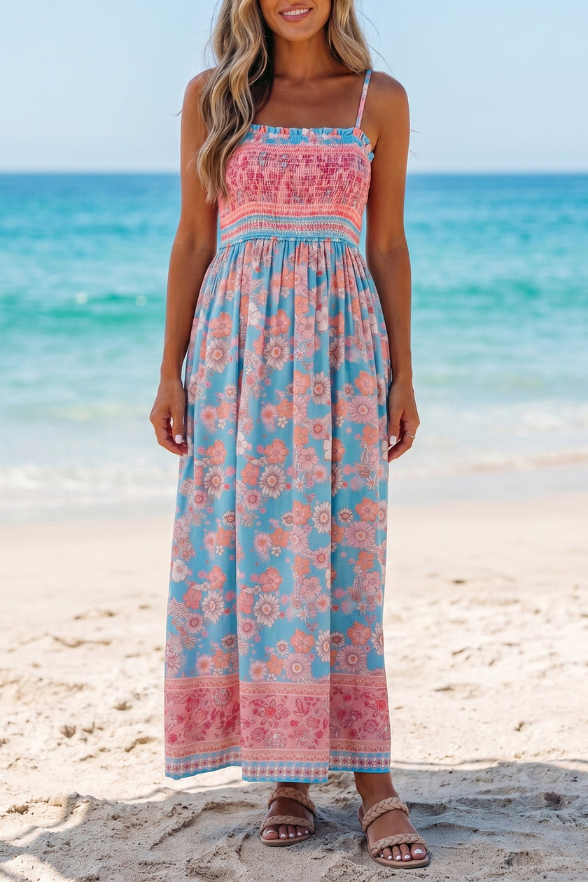 Resort Style Smocked Floral Maxi Dress