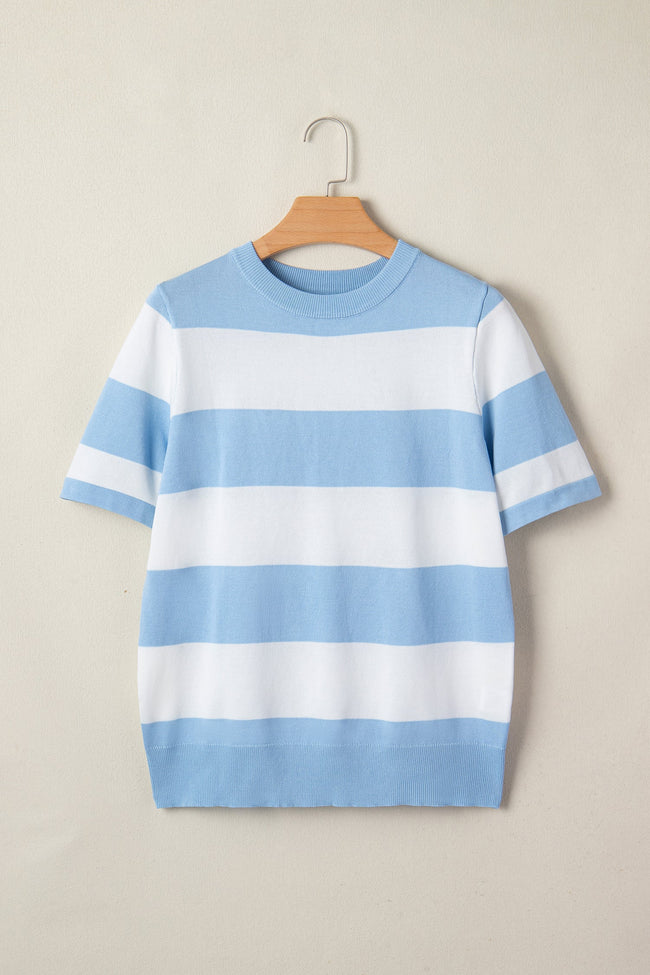 Stripe Colorblock Knitted Short Sleeve T-Shirt