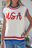 Varsity-Inspired USA Stripe Contrast Trim Sweater