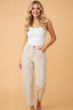 Striped high-waist barrel-leg jeans